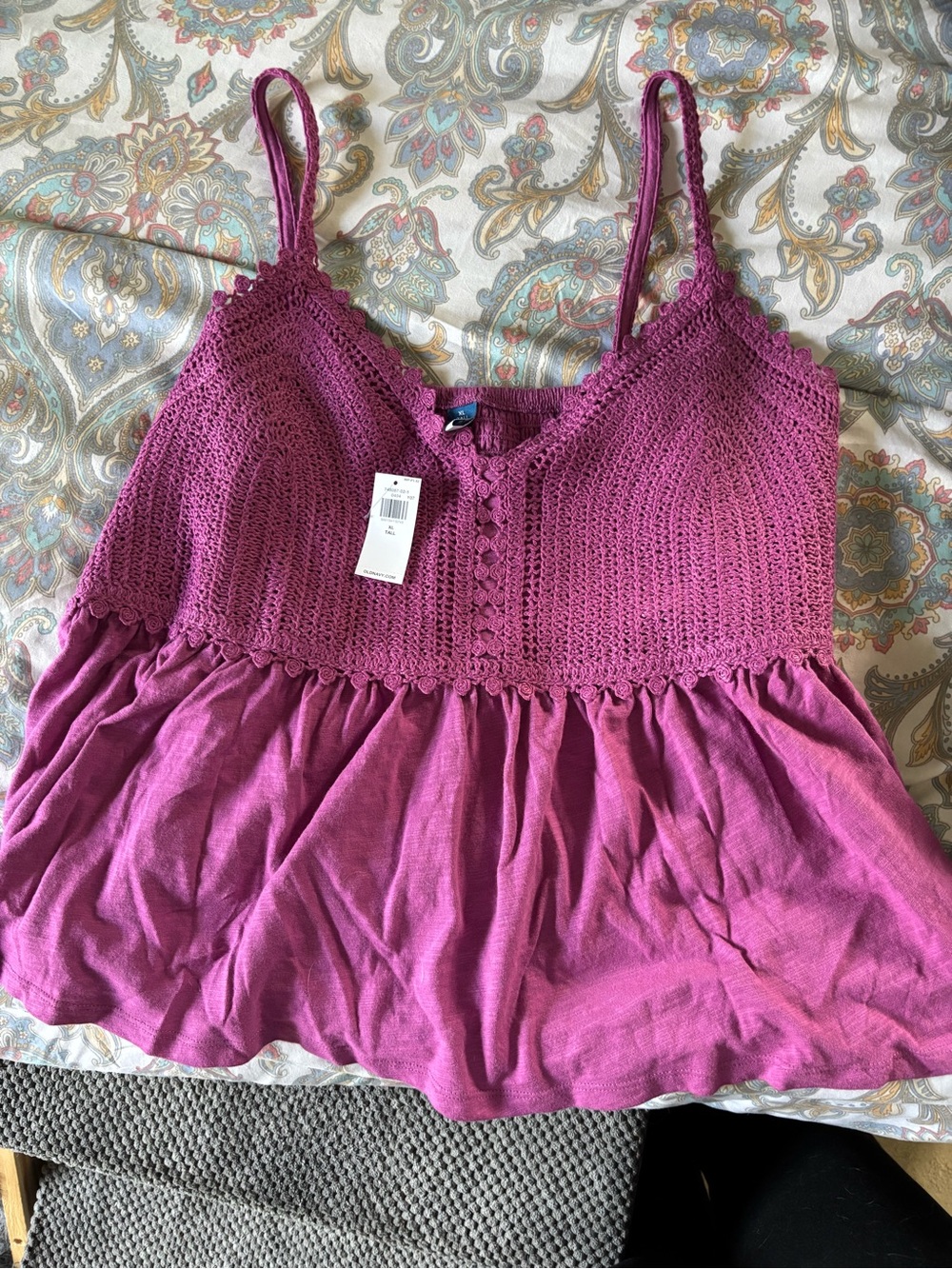 Old Navy Raspberry Crochet Bodice Tank Top